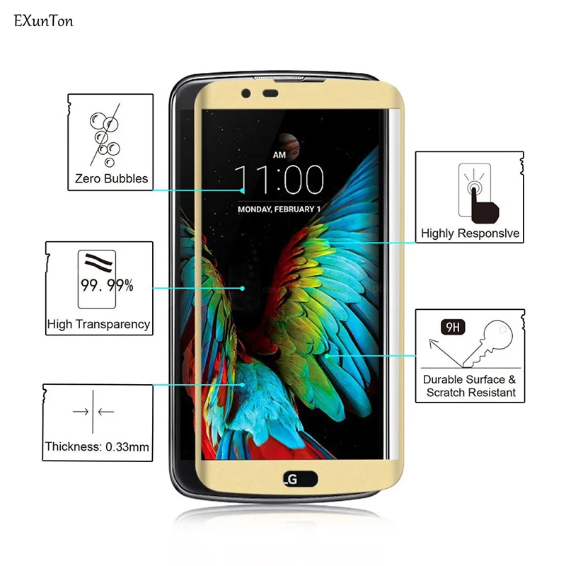 EXUNTON 3D полное покрытие стекло для LG K10 K7 защита экрана закаленное прозрачная