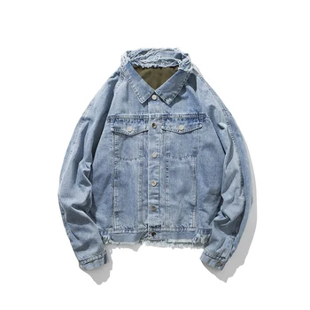 

Wear On Both Sides Vintage Denim Jacket Men 2019 Hip Hop Casual Ripped Distressed Jeans Jackets