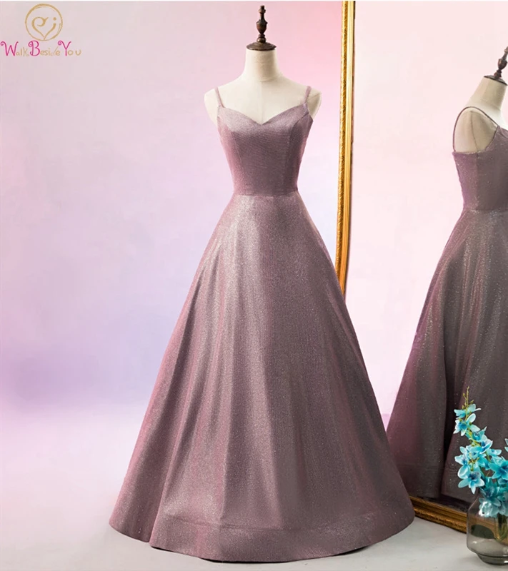 

Pink Sequined Prom Dresses Bling Reflective 2019 Simple Backless Lace-up V-neck Spaghetti Straps A-line Floor Length Sleeveless