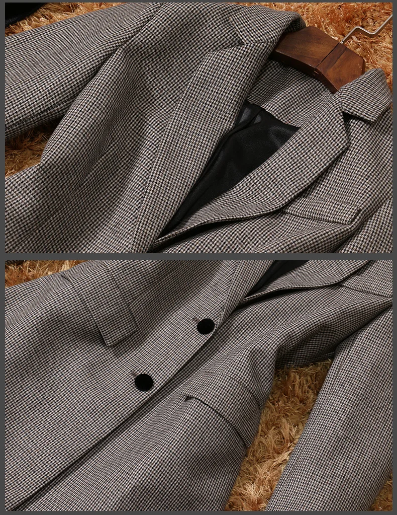 Classic Houndstooth Tweed Wool Women 4 Pieces Sets Winter Full Sleeves Blazer Office Suits For Women SO3367