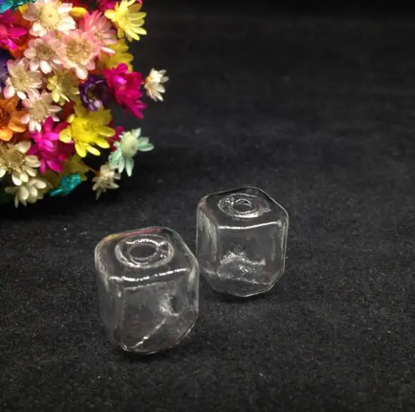 5pcs Rock Sugar Clear Cube Glass Bubble Jewelry Findings Hollow Square Glass Bottle Cover Pendant Earring Accessories