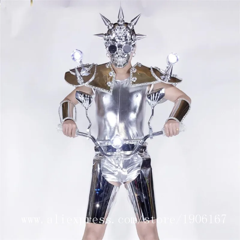 GOGO Nightclub DS Men's Locomotive LED Lights Front Mechanical Mirror Space Performance Party Dance Team02