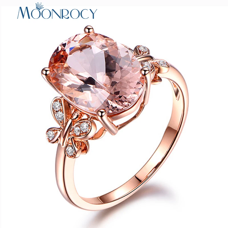 

MOONROCY Cubic Zirconia Champagne Crystal Wedding CZ Rings Butterfly Oval Finger Jewelry for Women Girls Gift Drop Shipping