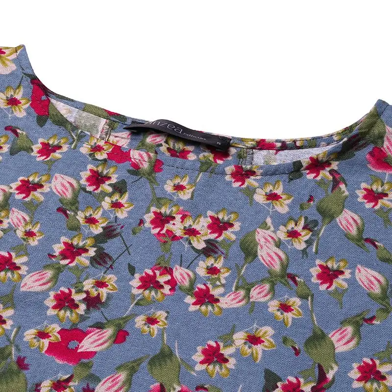 ZANZEA Весенняя женская кружевная Свободная блуза с О-образным вырезом и длинным рукавом из хлопка и льна, вечерние топы с цветочным принтом