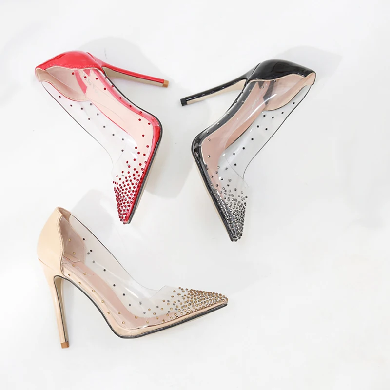 Black Rhinestone High Heels Women Pointed Toe Heels Crystal Bling Red Shoes Ladies High Heels Pumps 11cm Party Wedding Shoes