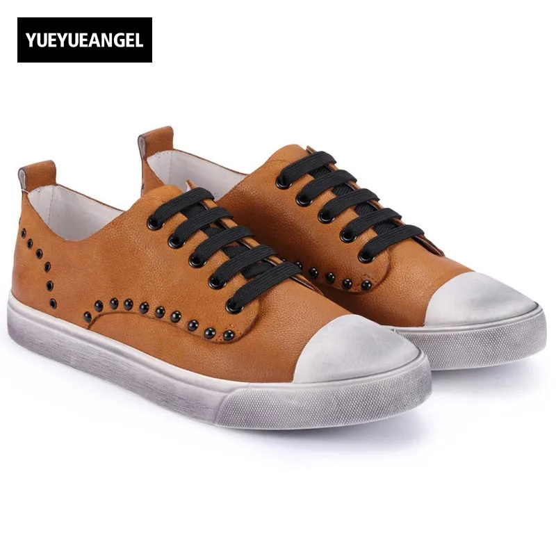 

New Spring Autumn Breathable Men Shoes Lace Up Beading Man Shoes Genuine Leather Black Yellow Mens Footwear Sapato Masculino