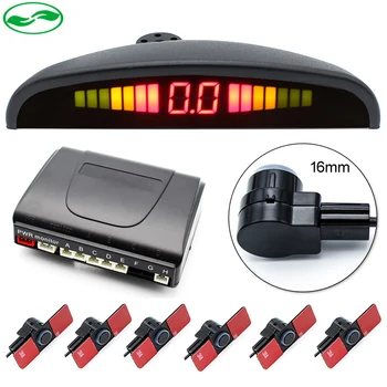 

Front Rear 6 Sensors Car LED Parking Sensor For All Cars Reversing Radar Monitor Buzzer Alarm 16mm Original Flat Parking Sensors