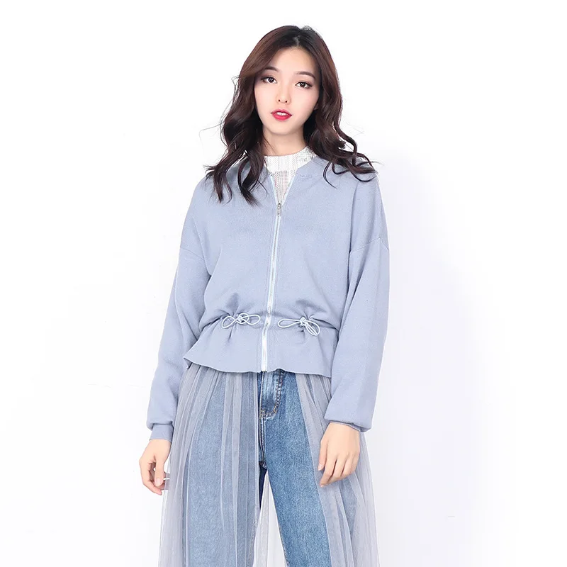 

High Designer Zipper Long Sleeve Knitted Coat Women Spring Mesh Patchwork Long Jacket 2019 New Arrival Sweater Outwear Loose Fit