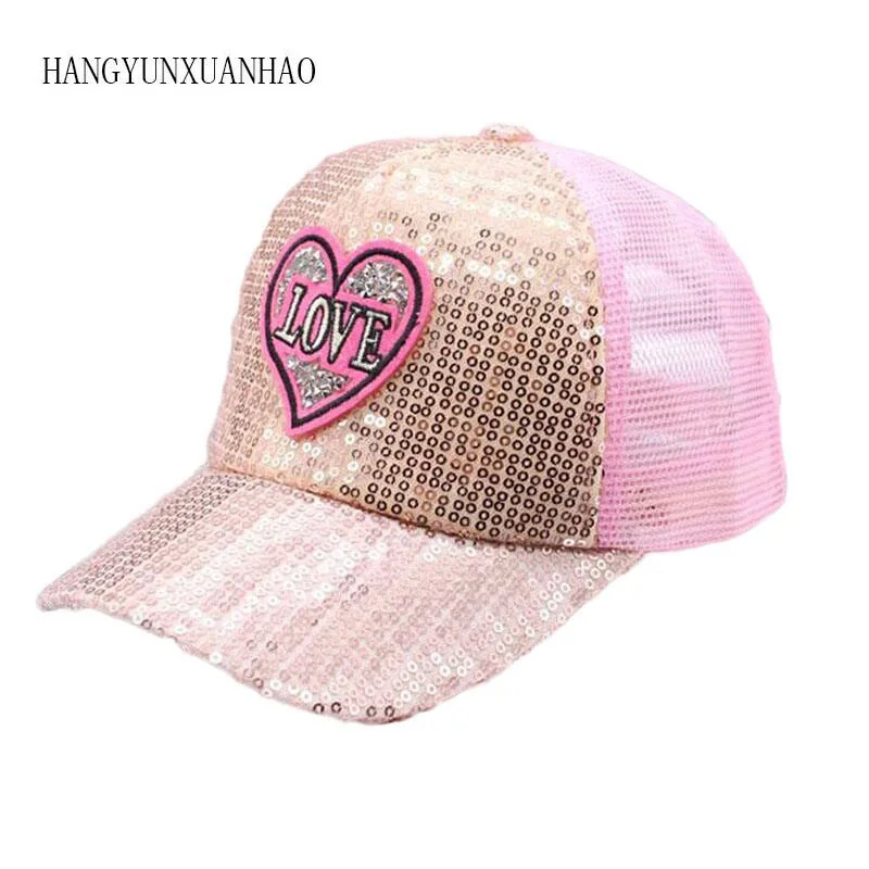 

HANGYUNXUANHAO 2019 Children Hip Hop Baseball Cap Summer Sequin kids Sun Hat Boys Girls Snapback Mesh Caps For 3-8 Year Bone
