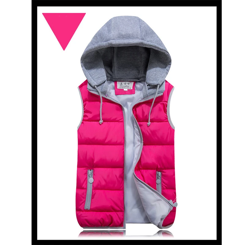 Женский осенний зимний жилет розовый черный теплый хлопковый капюшон с подкладкой на молнии жилет размера плюс 3XL Повседневная короткая куртка
