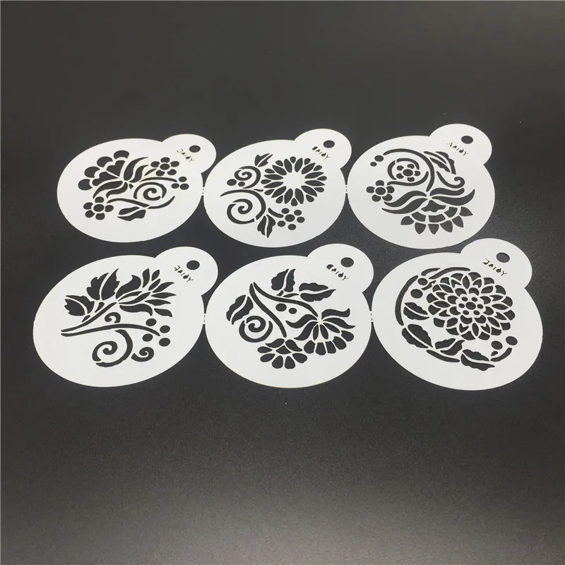 

6PCS Cappuccino Coffee Art Templates Acrylic Decorative Handicrafts Milk Drink Sugar Mold Cake Mold Spray 8CM * 8cm