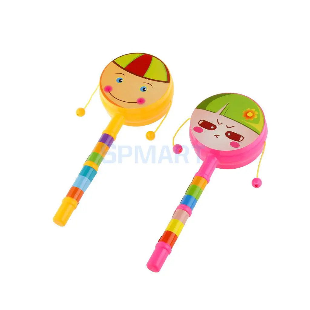 Colorful Cartoon Smiling Face Rattle Drum Kids Toys Gifts Plastic Noise