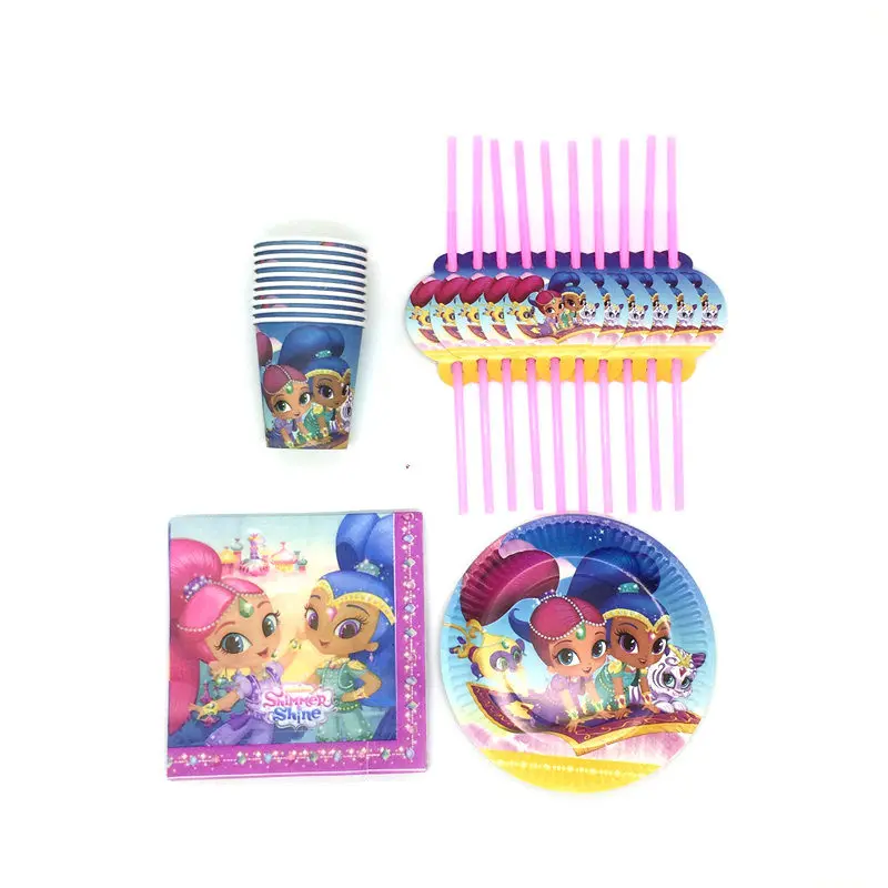 

Hot Shimmer Shine 50Pcs/Lot Disposable Cup Plate Plastic Straw Wedding Kid Favors Birthday Family Party Napkin Decoration Supply