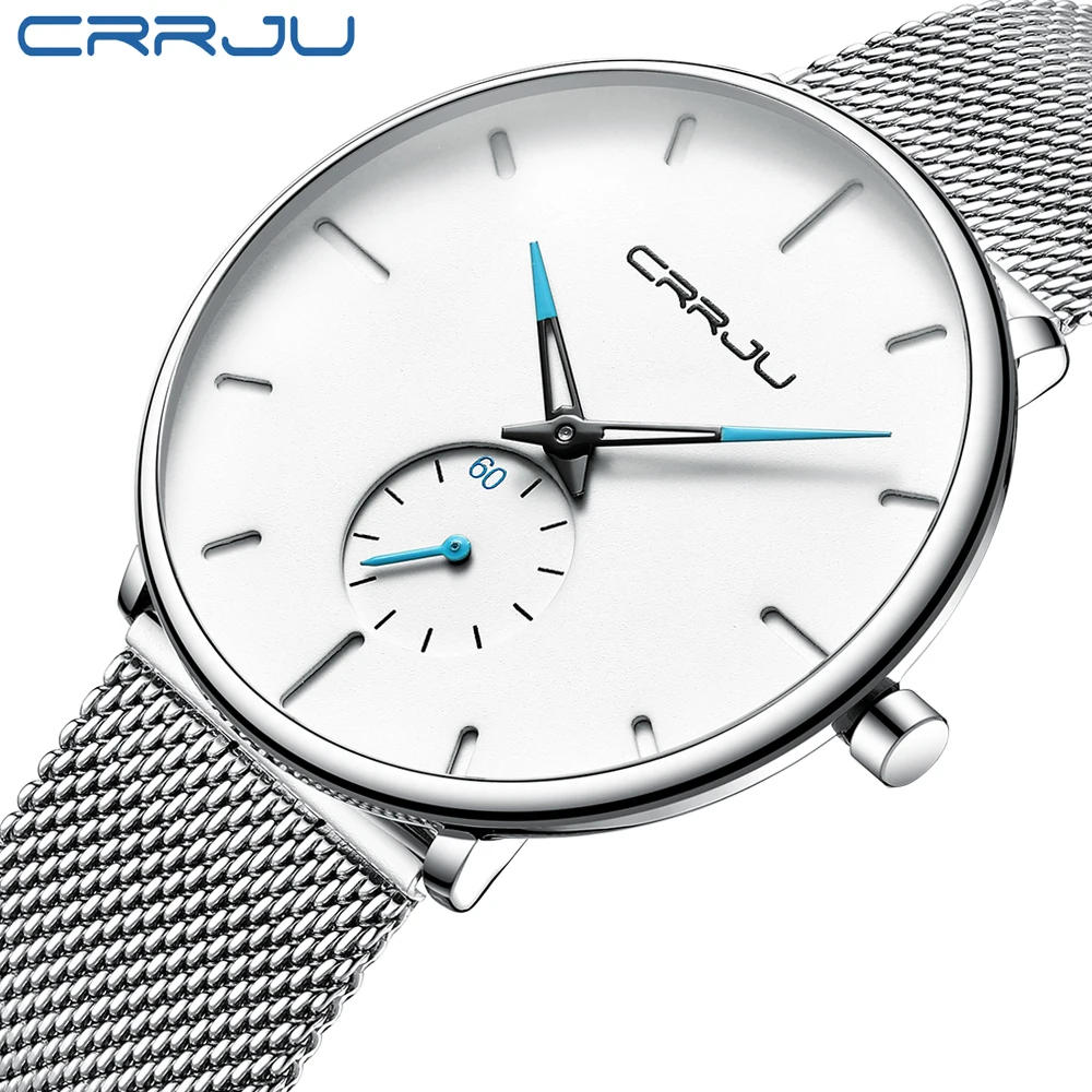 Crrju модные мужские часы Топ бренд класса люкс кварцевые часы мужские повседневные тонкие сетчатые стальные водонепроницаемые спортивные Relogio Masculino