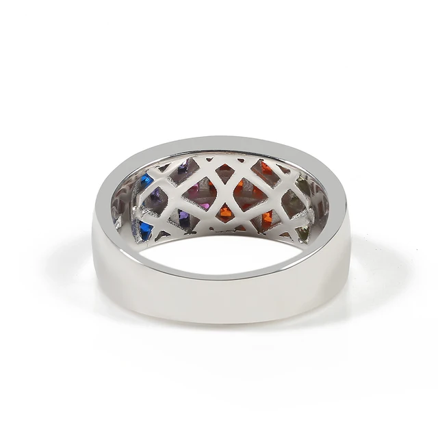 TL 925-Sterling-Silver Rings Fashion Design Big Silver Ring Inlaid Austria Rainbow Zircon Handmade Trendy Ring For Women
