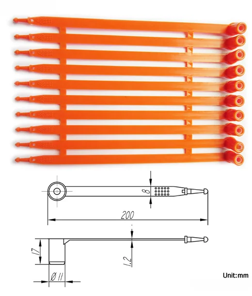 200mm high security seal 100 piece plastic security seal with metal insert anti-fake undisposable