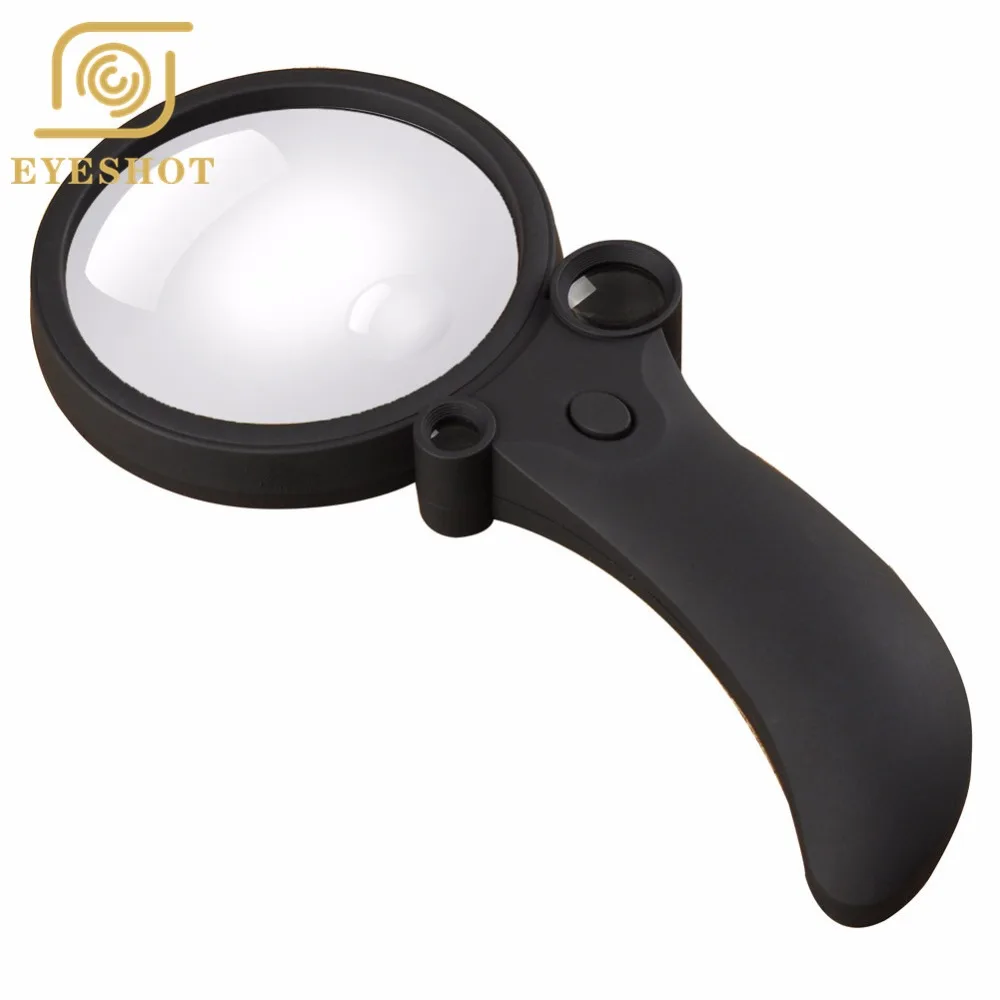 Handheld Magnifying Glass with LED and UV Light,4 Acrylic Lenses 2.5x 4