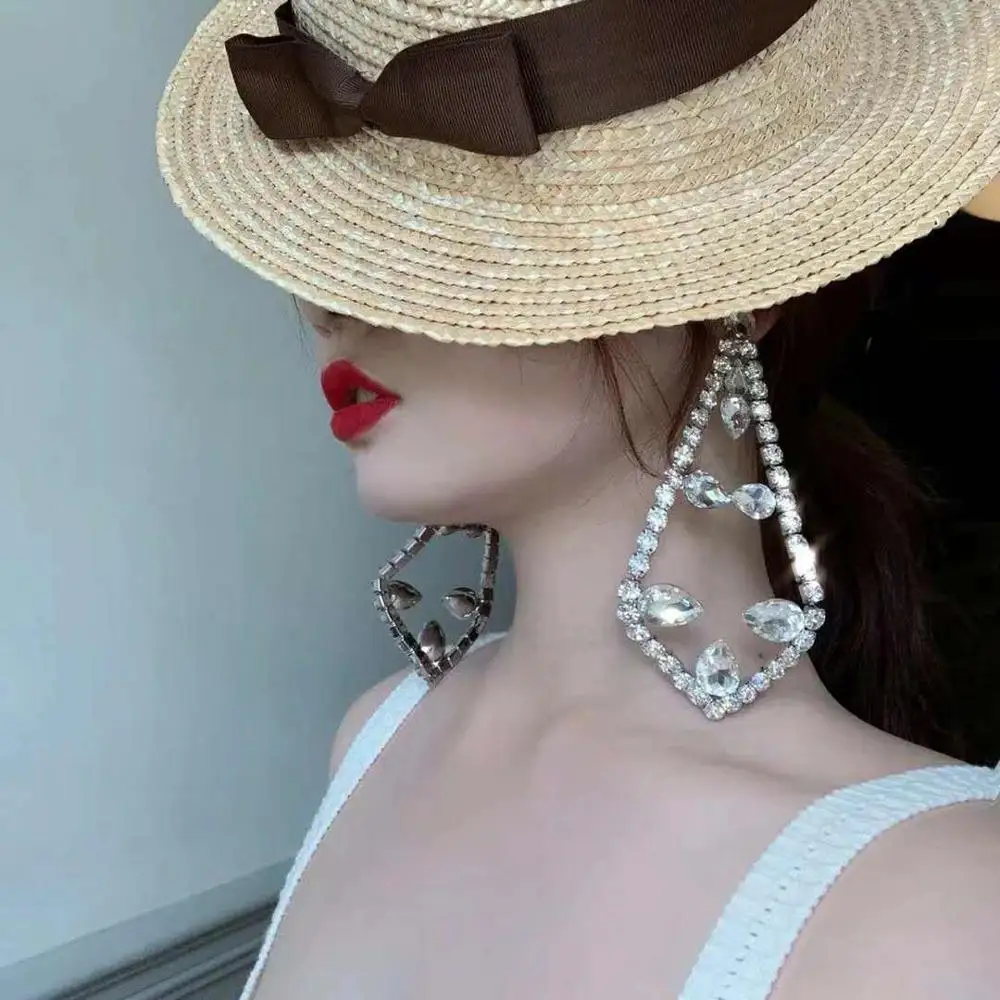 

Luxury Silver Color Crystal Wedding Drop Earrings for Brides Big Teardrop Dangle Earrings for Women Fashion Jewelry