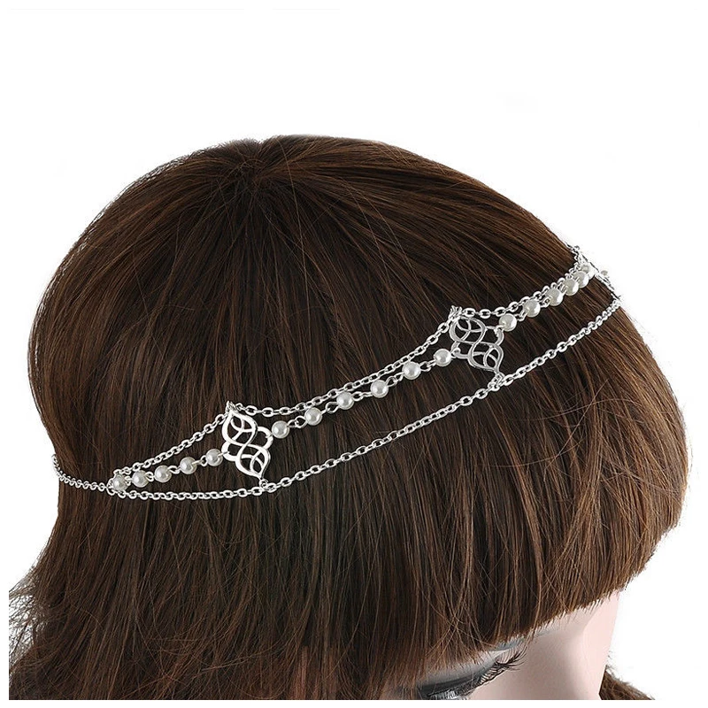 Women Alloy Rhinestone Head Chain Headband Chain Headpiece Hair Band