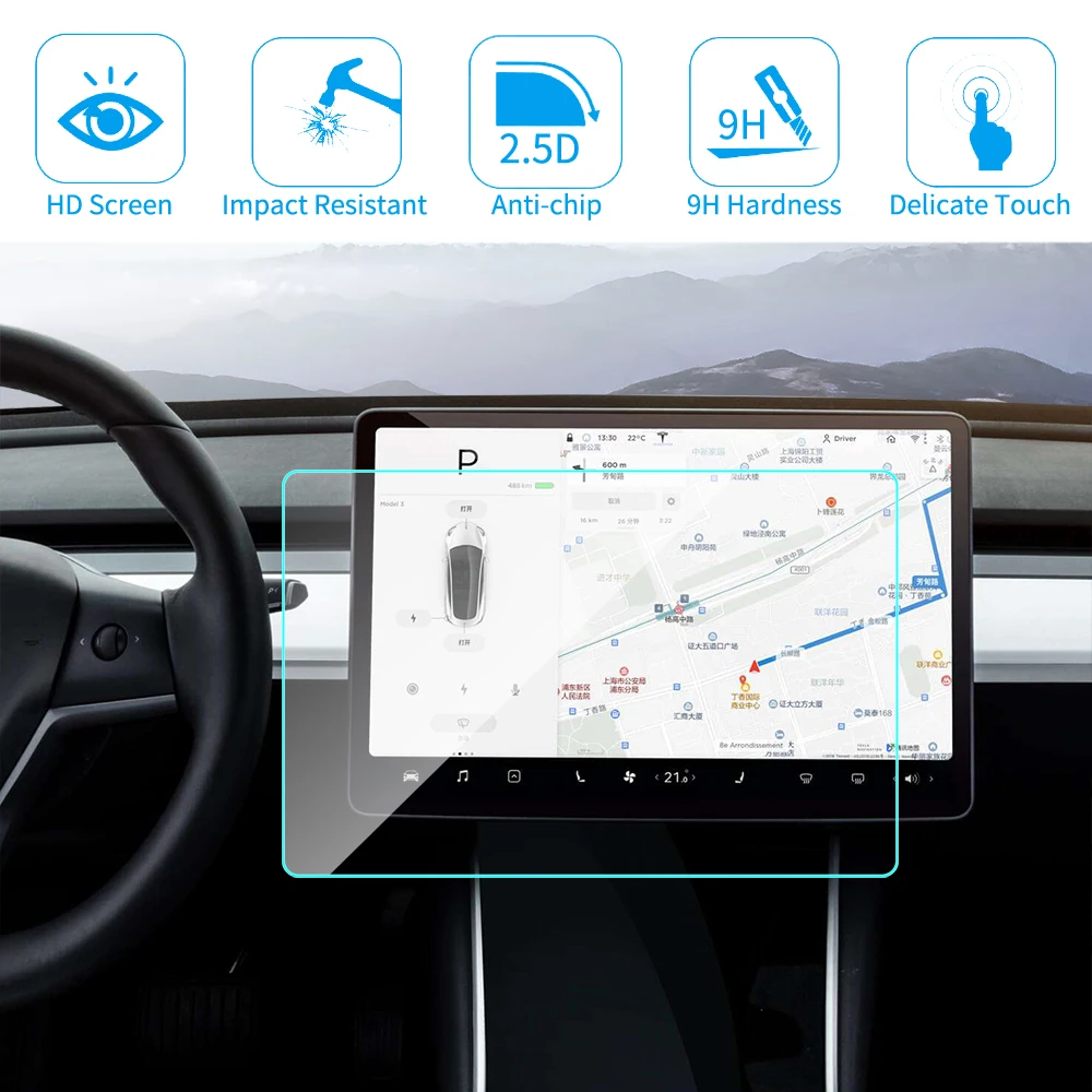 

15" Center Control Touchscreen Protect Film Car Navigation Touch Screen Tempered Glass Protector for Tesla Model 3 Accessories