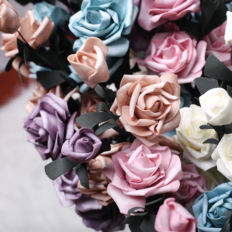 10PCS 5 Heads Artificial PE Rose Flower Fake Flowers Bouquet for Wedding Party Xmas Home Table Decoration 69CM Rose Flowers