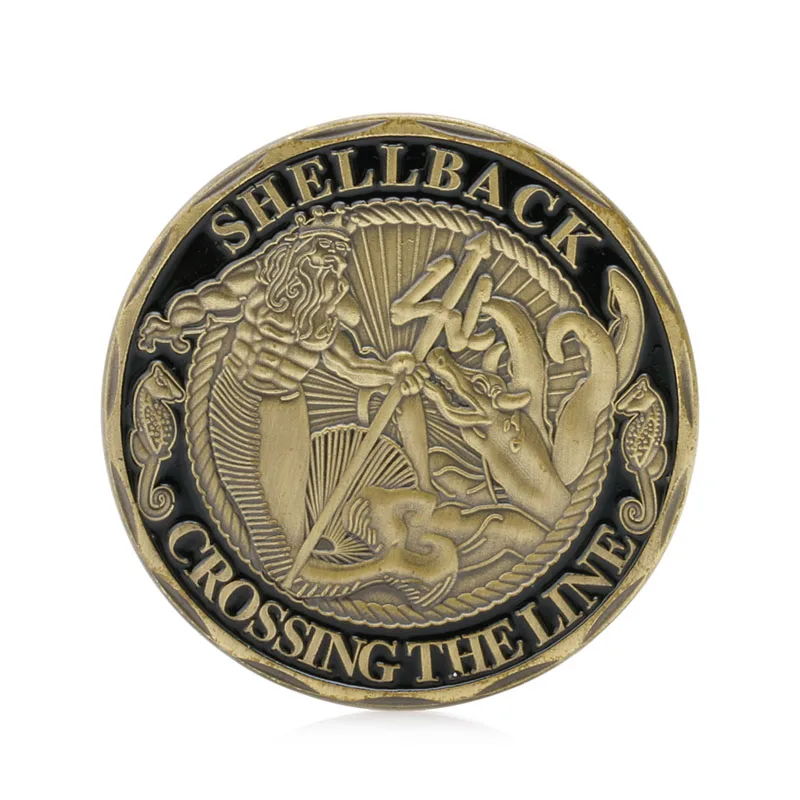 Позолоченный Американский военно-морской флот Shellback Пересечение линии Sailor памятная монета подарок