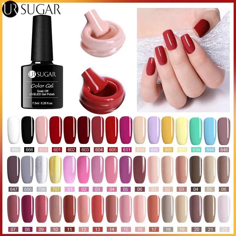 

UR SUGAR 7.5ml Pure UV Color Gel Polish Soak Off White Semi Permanent UV Gel Varnish Hybrid Lacquer Manicure Nail Art Gel Polish