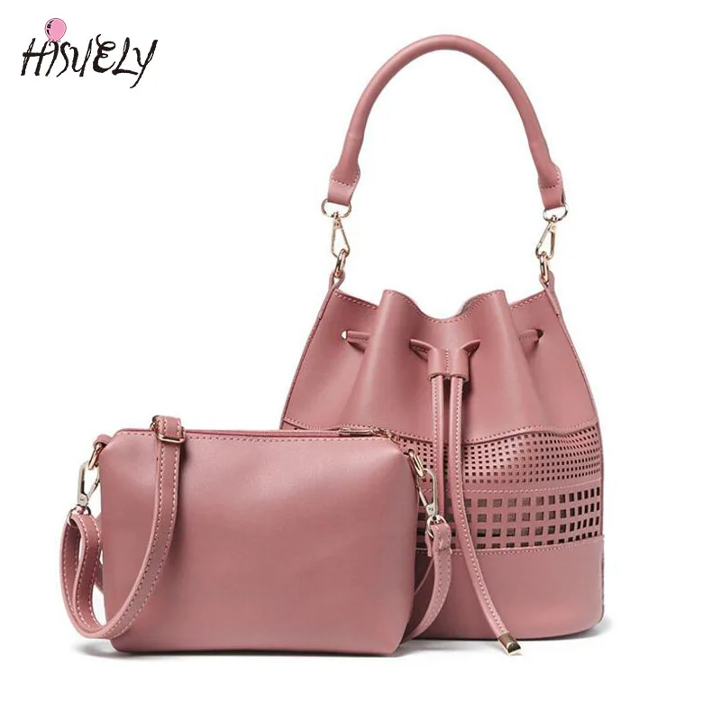 

Hot Sale Women Shoulder Bag New Drawstring Bucket Bag Crossbody Messenger Handbag Hollow Out Handbags Vintage Designer Black