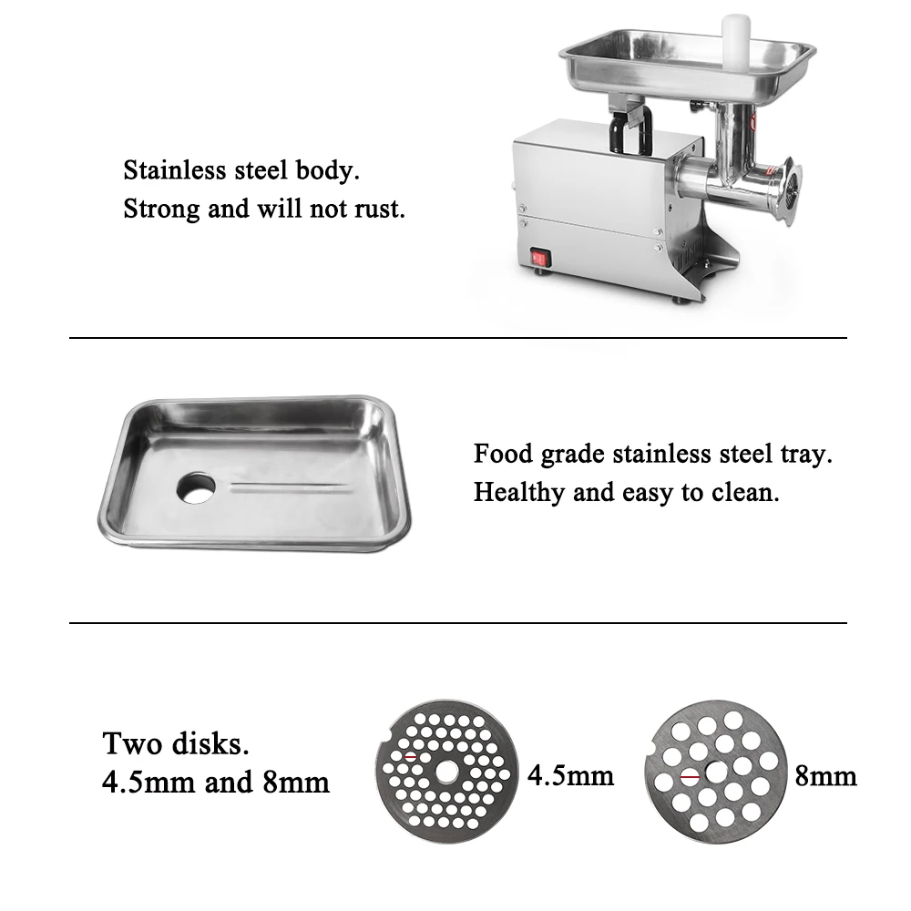GZZT Commercial Meat Grinder Multifunctional Stainless Steel Electric Meat Mincer Food Chopper Sausage Filling Machine 80kgs/h