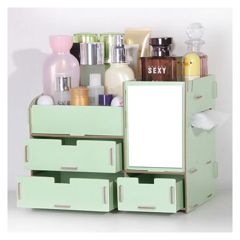

Wooden Cosmetics Organizer with Mirror Makeup Box Storage Drawer Eco-friendly Nail Polish Organizer Storage Box