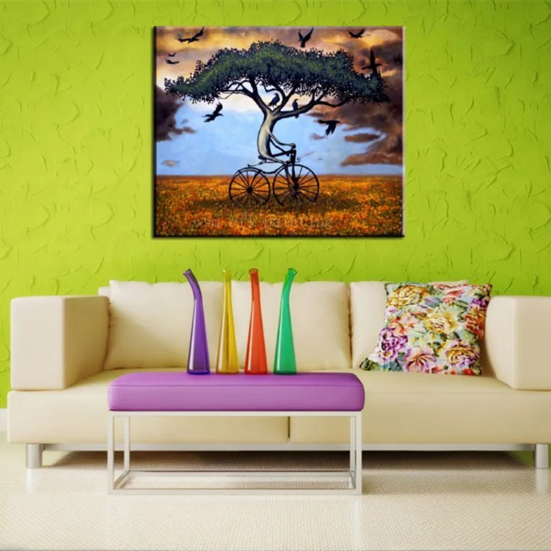 

Handpainted Abstract Landscape Oil Paintings on Canvas Large Painting Modern Home Decor Wall Art Bicycle Tree Scenery Pictures