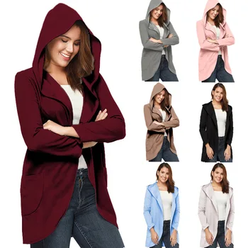 

New Women's Hooded Coat Solid Color Lapel Autumn and Winter Casual Jacket Basic Suede Jacket Coat Lapel Long Sleeve Jacket