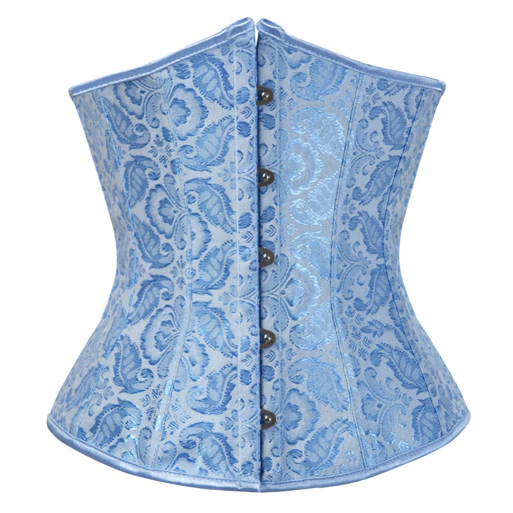 

Sexy Spiral Steel Boned underbust Corset Waist cincher Bustier blue Jacquard outwear lingerie plus size L-2XL