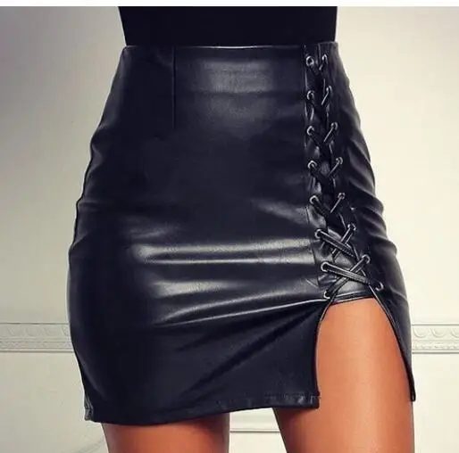 Spring Autumn Women's Fashion Short Dress Leather Black Skirt 3
