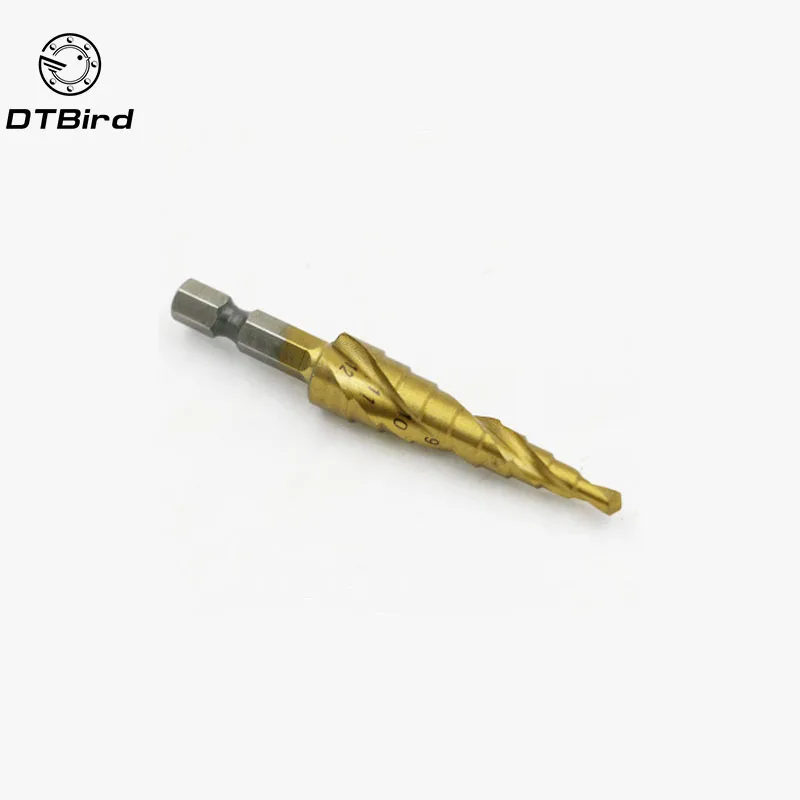 

HSS Titanium 4-12mm Spiral Grooved 1/4 Hex Shank Metal Step Drill Bit Hole Cutter Wood Cone Core Drilling Saw Power Drills Tool
