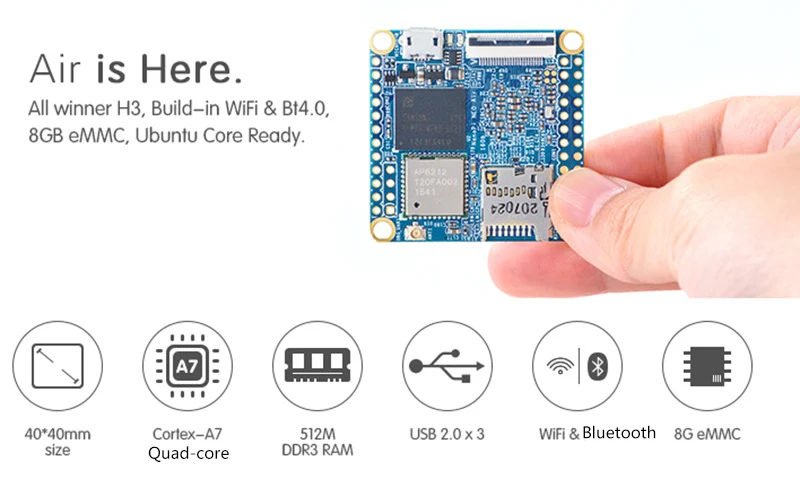 NanoPi NEO Air бортовой Bluetooth Wifi Allwinner H3 макетная плата IoT четырехъядерный Cortex-A7 8G eMMC Super Raspberry Pi NP002