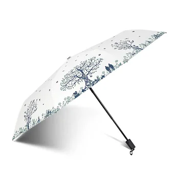 

50pcs Fresh Dot Parasol 3-folding Sunscreen Rainproof Umbrella Anti-UV Black Coating Sunshade wen6163