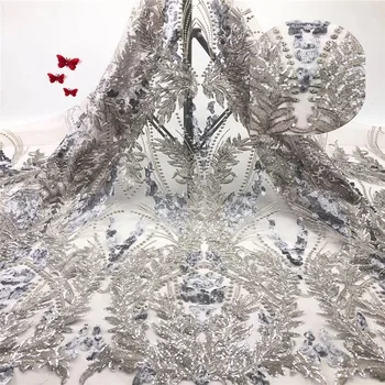 

Cassiel Grey Sequins Lace Fabrics High Quality 3D Flowers African French Tulle Mesh Lace Fabric for Wedding Party Dress