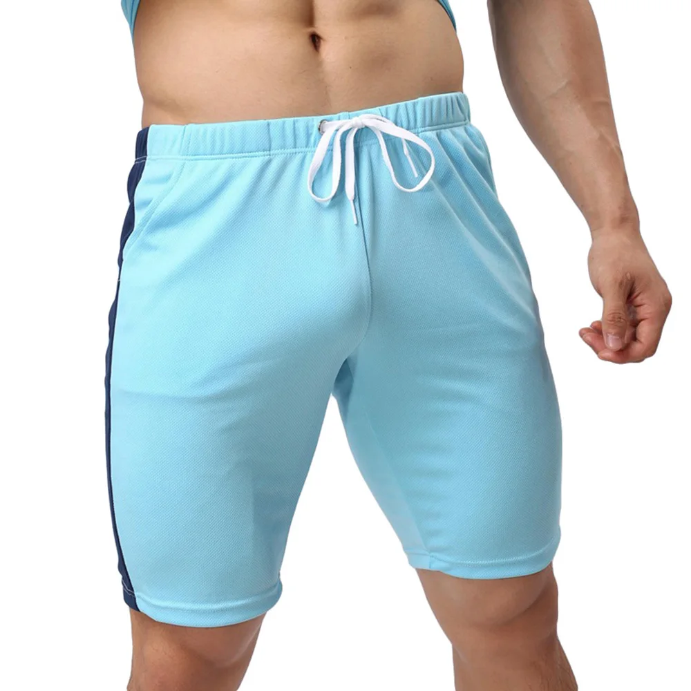 Мужские шорты и наколенники для спортзала свободный пояс летние эластичные повседневные впитывающие влагу - Цвет: Синий