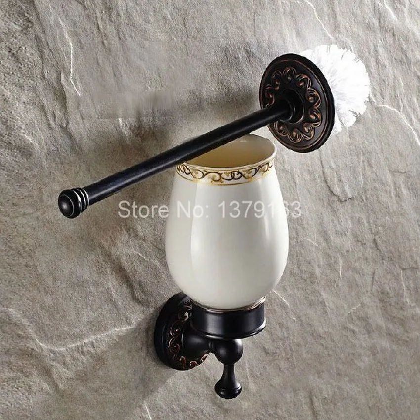 Черная бронзовая настенная щетка для унитаза с держателем белая керамическая