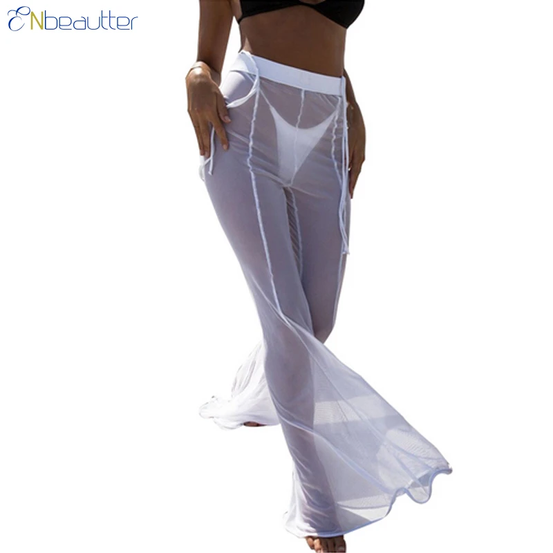 ENbeautter Sexy Perspective Mesh Pants Women Elast...