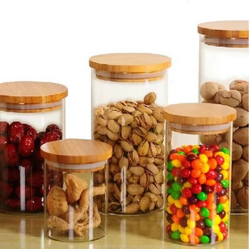 Glass Sealed Storage Bottle Moisture-proof Transparent Coffee Nuts Foods Storage Canisters with Bamboo Lid Kitchen Accessories 1