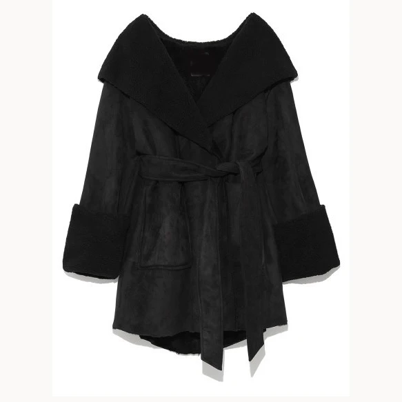 2018 Winter Women Wool Blends Coat Casual Ladies Pocket Belt Big Fur Collar Coat Fashion Solid Blends Coat Streetwear