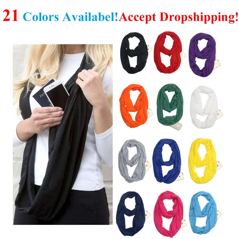 

Scarf With Pocket Convertible Journey Infinity Scarf All-match Fashion Women Scarves Solid Soft Pocket Loop Scarf For Female