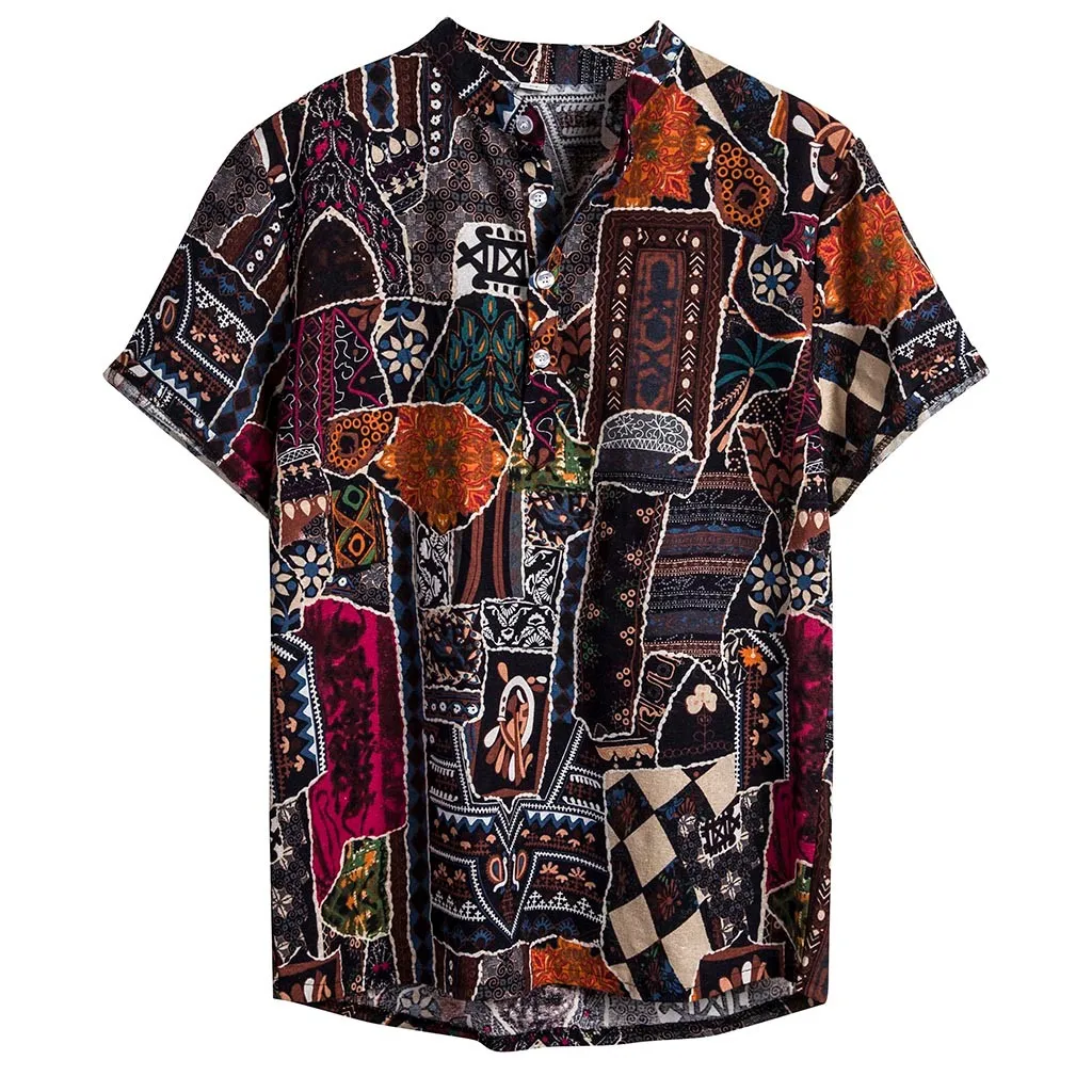 Мужская повседневная хлопковая льняная рубашка с коротким рукавом, мужские летние пляжные Гавайские народные рубашки с принтом на заказ, дышащие крутые рубашки - Цвет: D