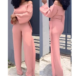 Elegantes Volantes para Mujer, Dos Piezas, Conjunto de Manga Larga, Cuello de Slash, Top Corto + Cintura Alta, Pantalones de Pierna Ancha, Trajes de Damas Que Combinan, 2Xl Elegantes Volantes para Mujer, Dos Piezas, Conjunto de Manga Larga, Cuello de Slash, Top Corto + Cintura Alta, Pantalones de Pierna Ancha, Trajes de Damas Que Combinan, 2Xl