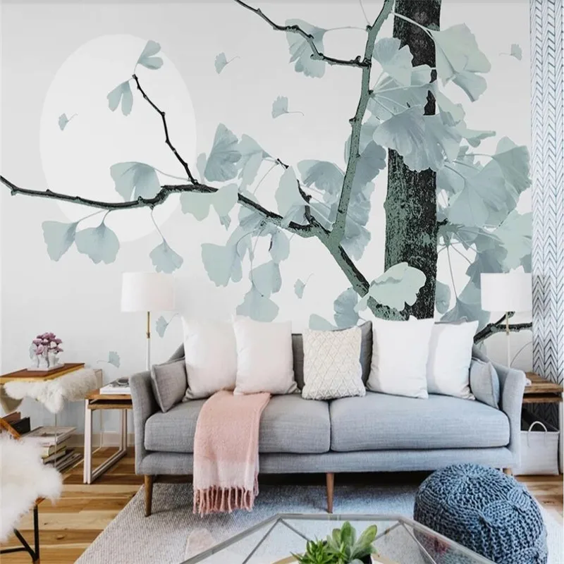 Custom wallpaper new Chinese Nordic style ginkgo modern minimalist wall decoration waterproof material Custom wallpaper new Chinese Nordic style ginkgo modern minimalist wall decoration waterproof material