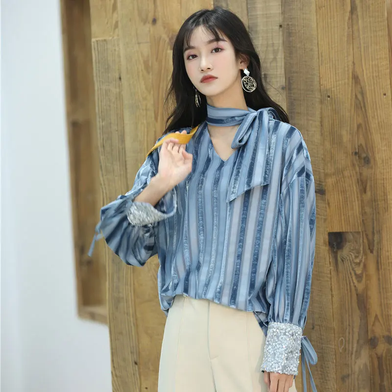 جديد المرأة القطيفة قميص الربيع و الصيف 2019 عارضة خمر جلد وشاح طوق خليط شريط فضفاض القطيفة قميص قمم جديد المرأة القطيفة قميص الربيع و الصيف 2019 عارضة خمر جلد وشاح طوق خليط شريط فضفاض القطيفة قميص قمم