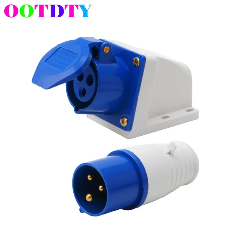 

16 Amp 3 Pin Industrial Plug+Socket 220-250V Weatherproof IP44 2P+E 3Phase 16A