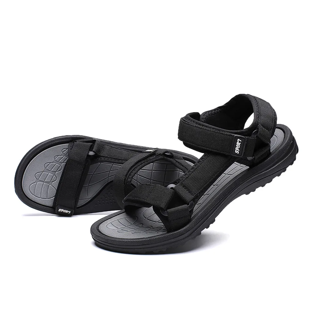 Summer Casual Style Summer Outdoor Mens Flats Casual Beach Athletic Shoes Breathable Sport Pu Leather Hook&Loop Sandals